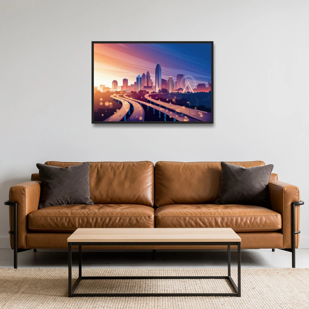 Atlanta Aerial City View - Black Framed Canvas Wall Art - Sofa - 36x24
