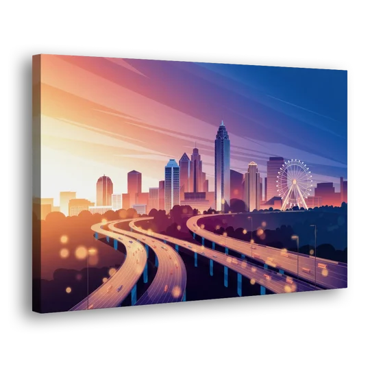 Atlanta Aerial City View - Canvas Wall Art - Side