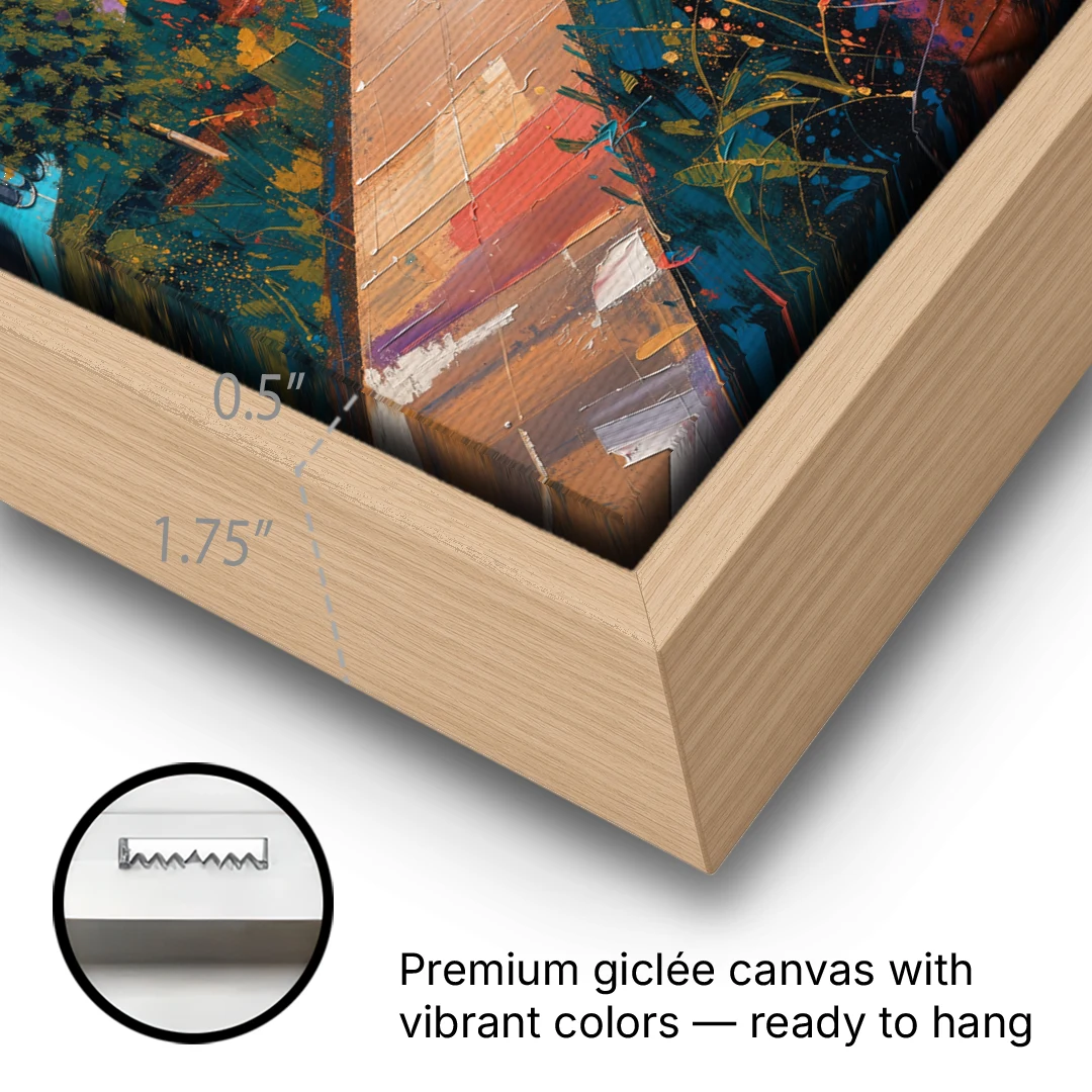 Atlanta Beltline Artwork - Oak Framed Canvas Wall Art - Gallery Wrap Corner