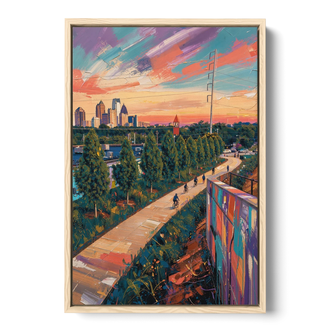 Atlanta Beltline Artwork - Oak Framed Canvas Wall Art - Front