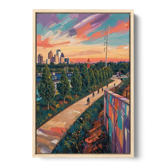 Atlanta Beltline Artwork - Oak Framed Canvas Wall Art - Front