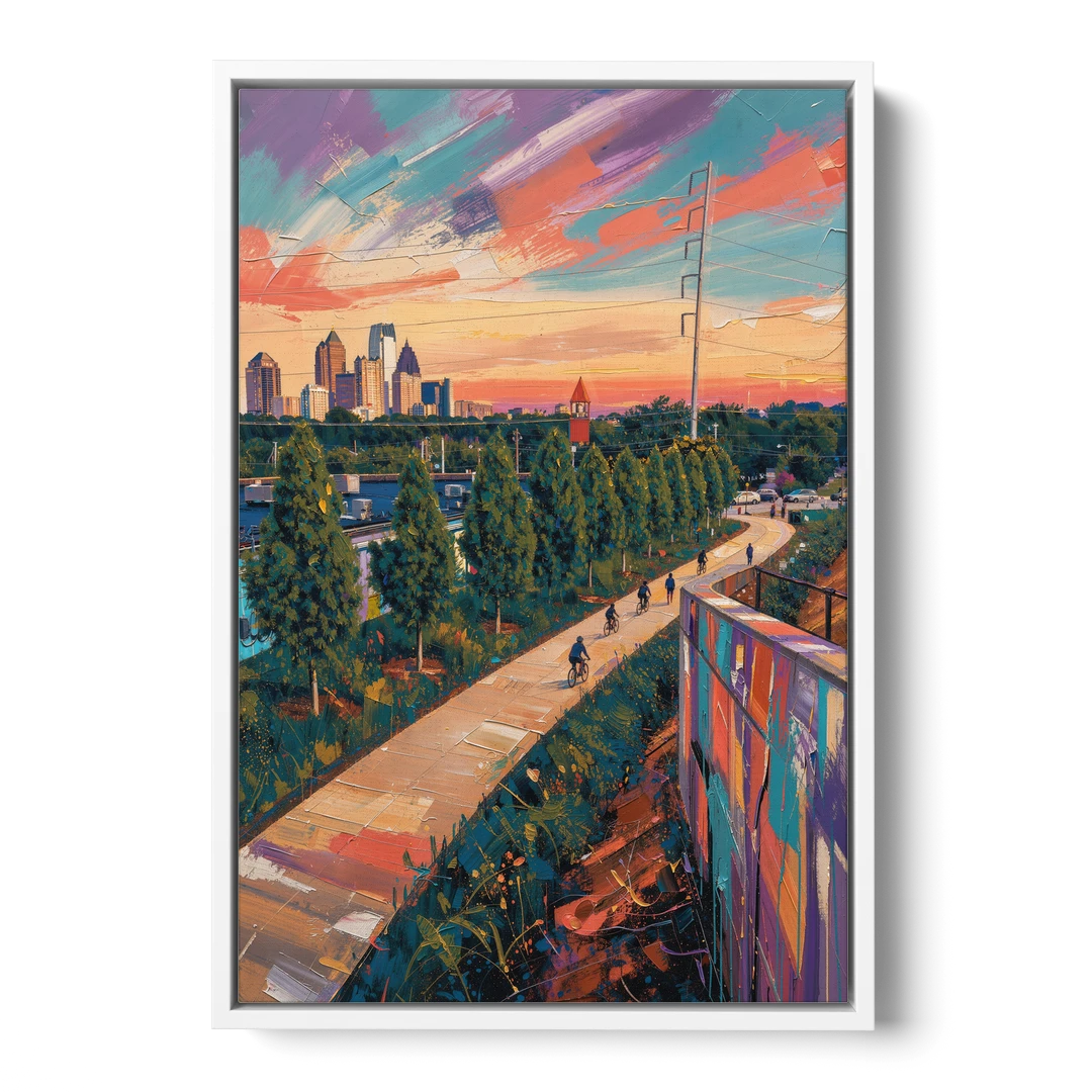 Atlanta Beltline Artwork - White Framed Canvas Wall Art - Front
