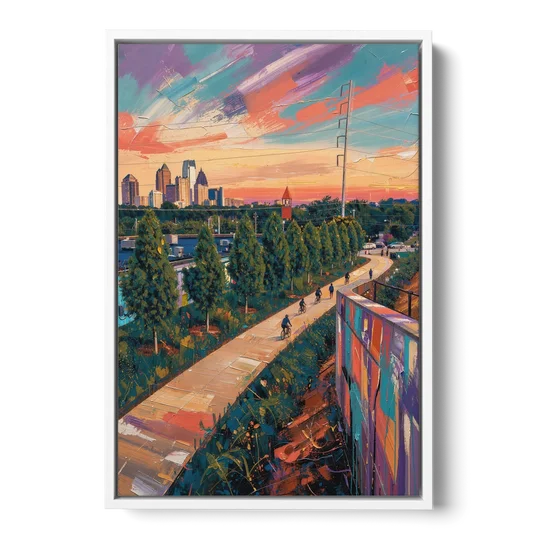 Atlanta Beltline Artwork - White Framed Canvas Wall Art - Front