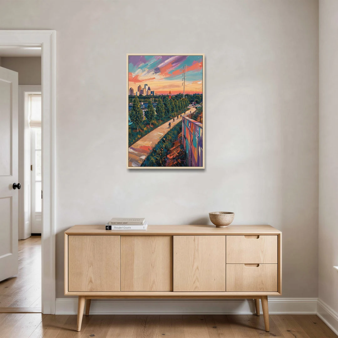 Atlanta Beltline Artwork - Oak Framed Canvas Wall Art - Coffee Table - 24x36