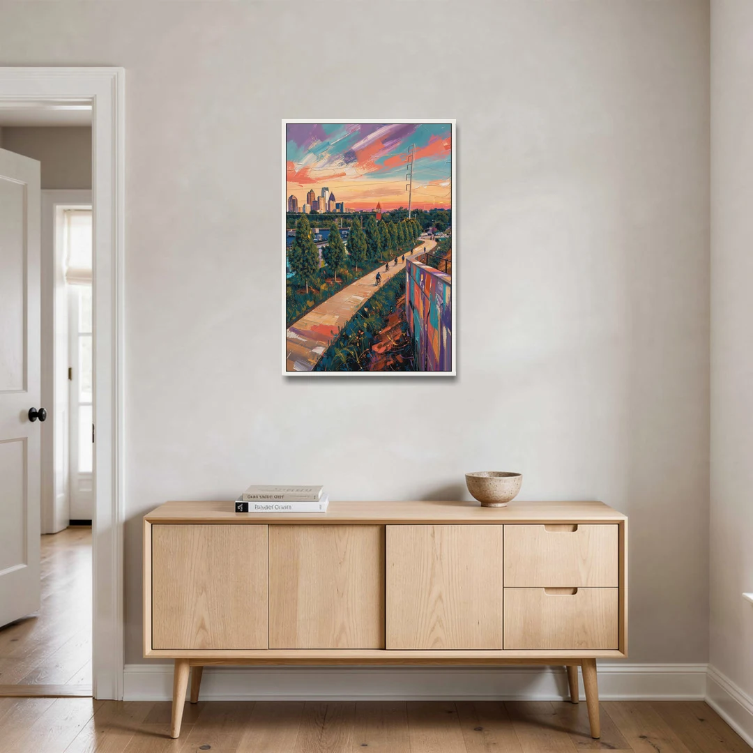 Atlanta Beltline Artwork - White Framed Canvas Wall Art - Coffee Table - 24x36