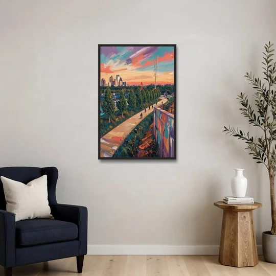 Atlanta Beltline Artwork - Black Framed Canvas Wall Art - Sofa - 24x36