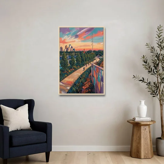 Atlanta Beltline Artwork - Oak Framed Canvas Wall Art - Sofa - 24x36