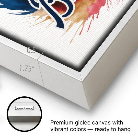 Atlanta Braves Abstract Watercolor Artwork with Iconic Motifs - White Framed Canvas Wall Art - Gallery Wrap Corner