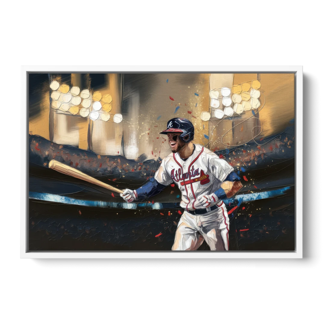 Atlanta Braves World Series Celebration - White Framed Canvas Wall Art - Front
