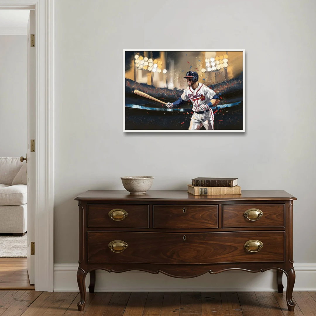 Atlanta Braves World Series Celebration - White Framed Canvas Wall Art - Coffee Table - 36x24