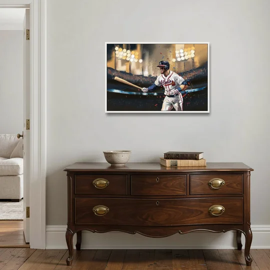 Atlanta Braves World Series Celebration - White Framed Canvas Wall Art - Coffee Table - 36x24