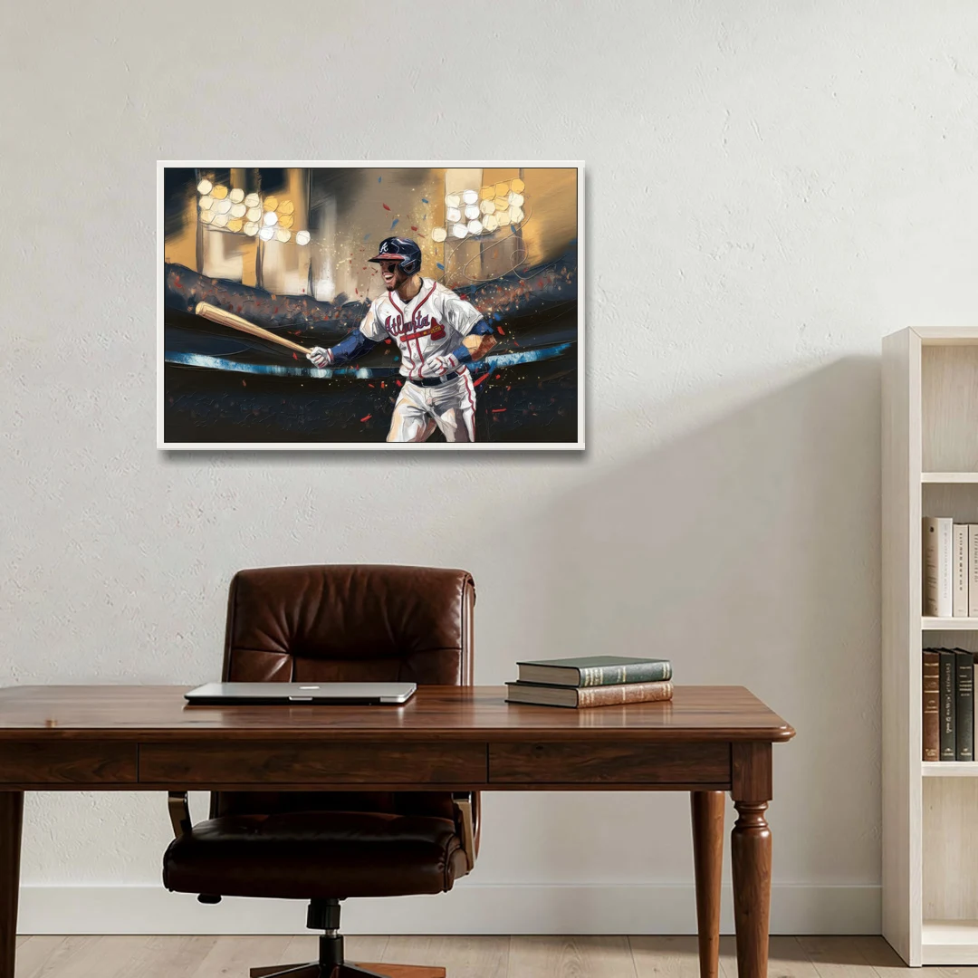 Atlanta Braves World Series Celebration - White Framed Canvas Wall Art - Office - 36x24