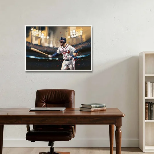 Atlanta Braves World Series Celebration - White Framed Canvas Wall Art - Office - 36x24