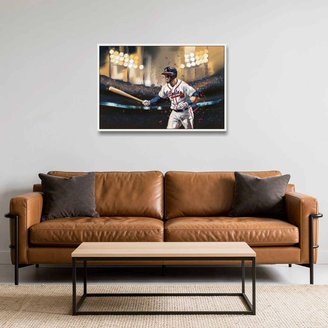 Atlanta Braves World Series Celebration - White Framed Canvas Wall Art - Sofa - 36x24