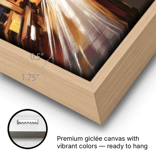 Atlanta Cityscape at Night - Oak Framed Canvas Wall Art - Gallery Wrap Corner