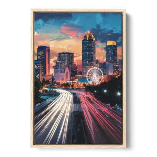 Atlanta Downtown Landmarks - Oak Framed Canvas Wall Art - Front