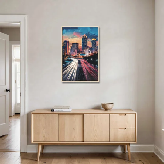 Atlanta Downtown Landmarks - Oak Framed Canvas Wall Art - Coffee Table - 24x36