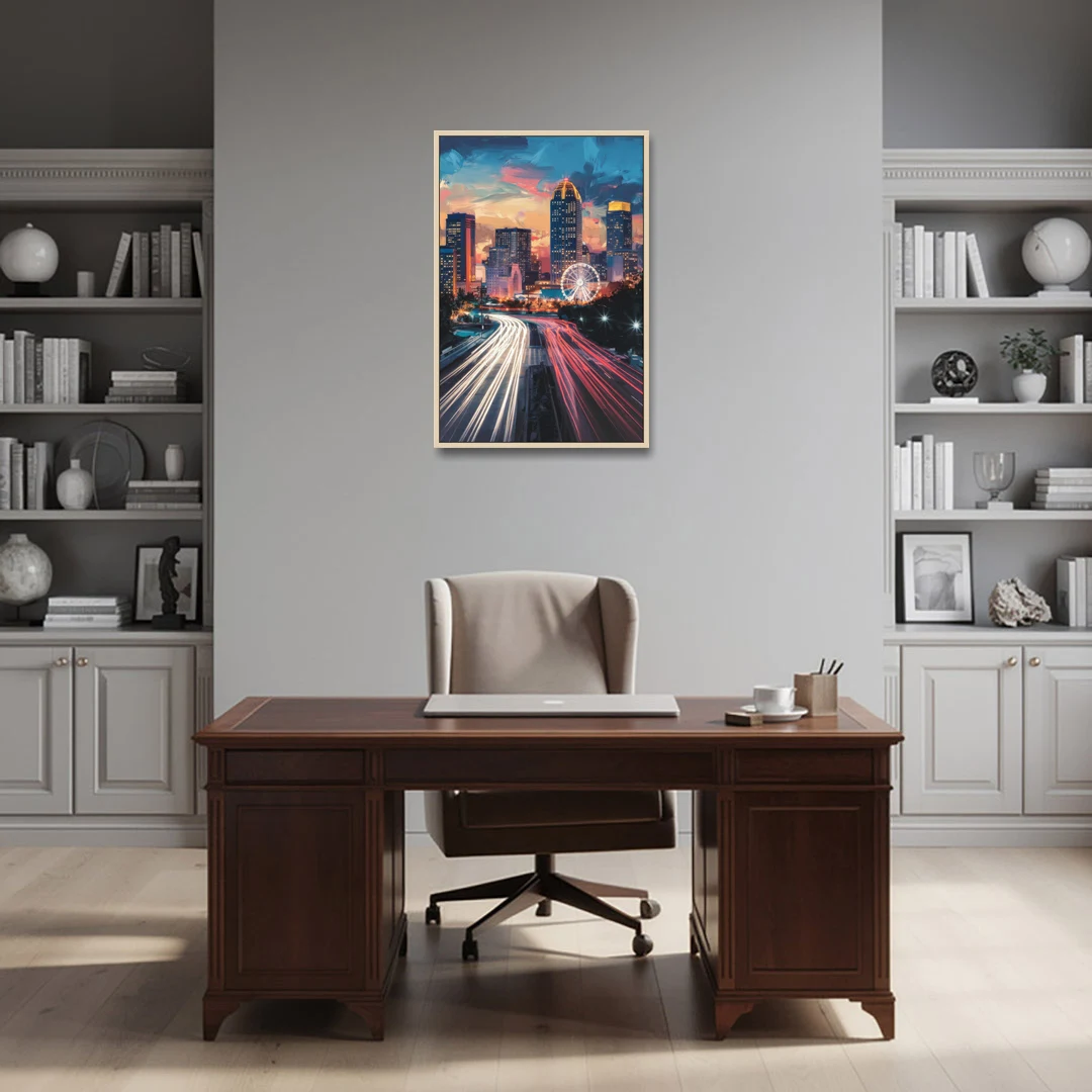 Atlanta Downtown Landmarks - Oak Framed Canvas Wall Art - Office - 24x36
