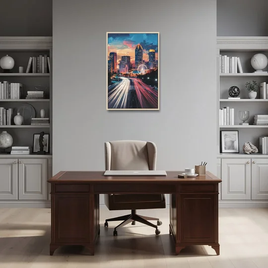 Atlanta Downtown Landmarks - Oak Framed Canvas Wall Art - Office - 24x36