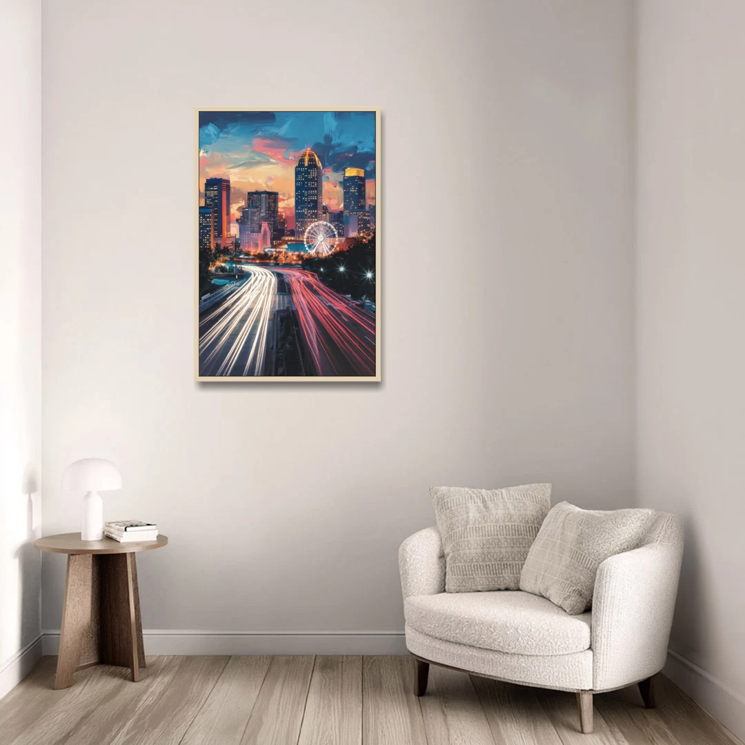 Atlanta Downtown Landmarks - Oak Framed Canvas Wall Art - Sofa - 24x36