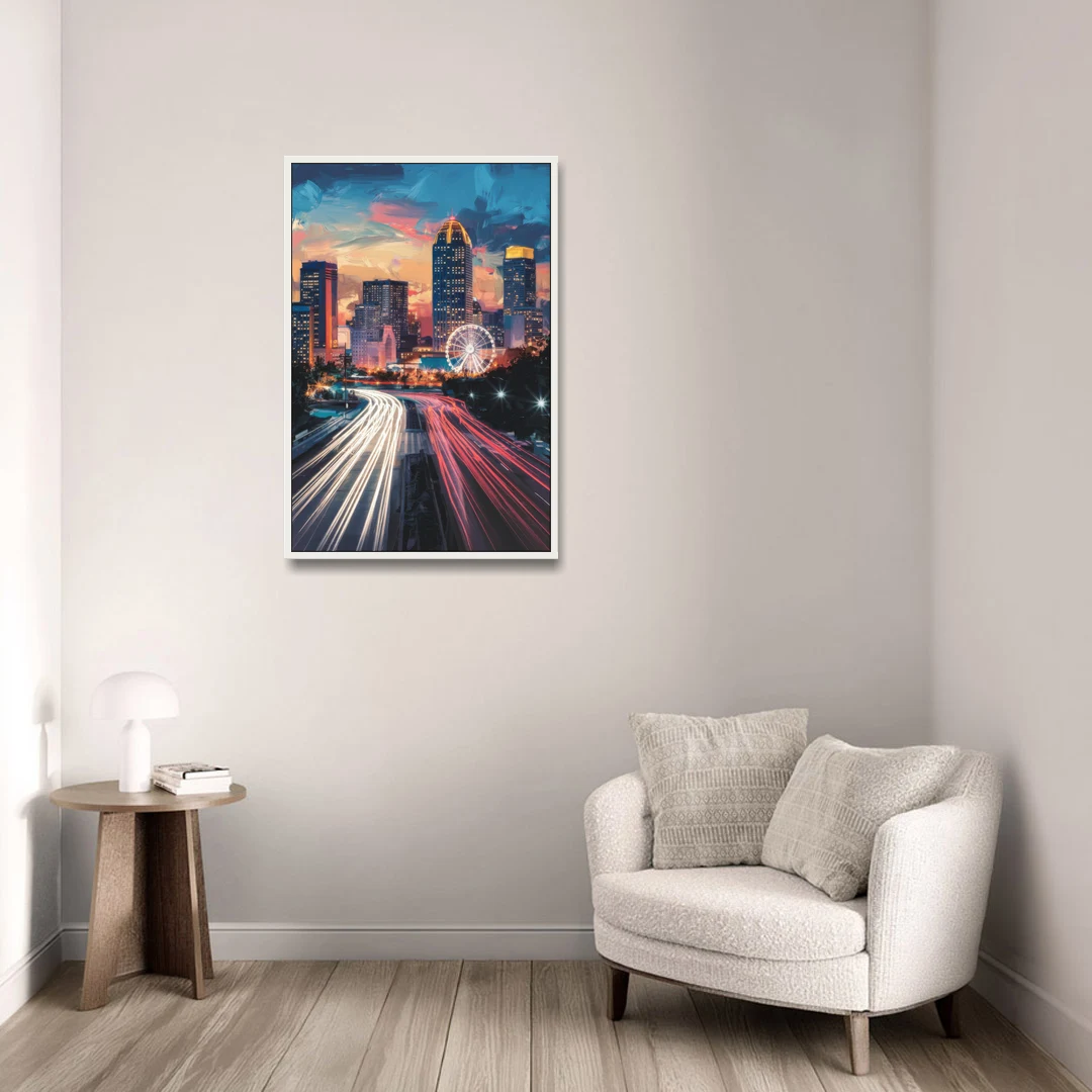 Atlanta Downtown Landmarks - White Framed Canvas Wall Art - Sofa - 24x36