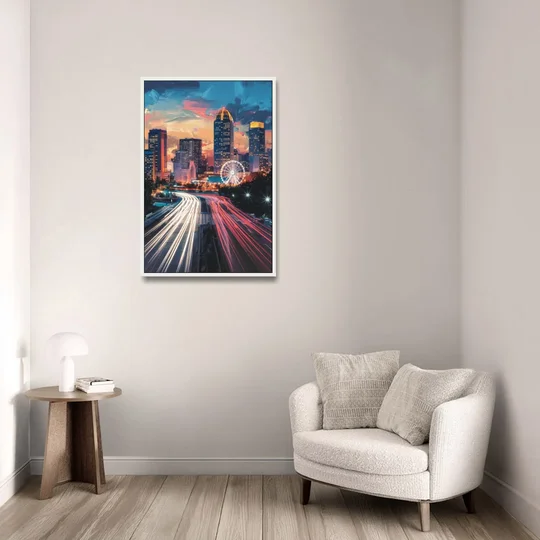 Atlanta Downtown Landmarks - White Framed Canvas Wall Art - Sofa - 24x36