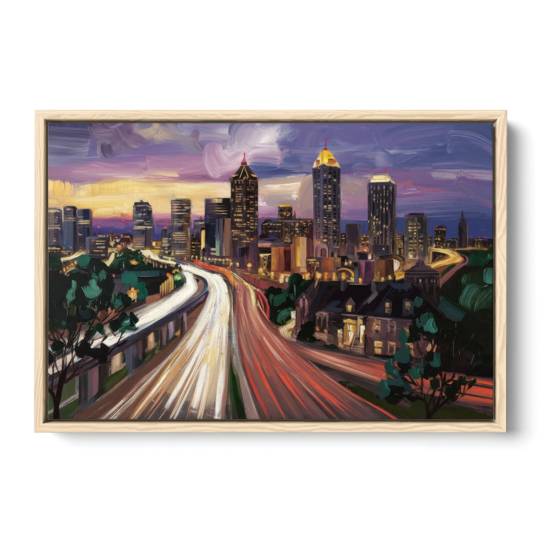 Atlanta Historic Neighborhoods - Oak Framed Canvas Wall Art - Front