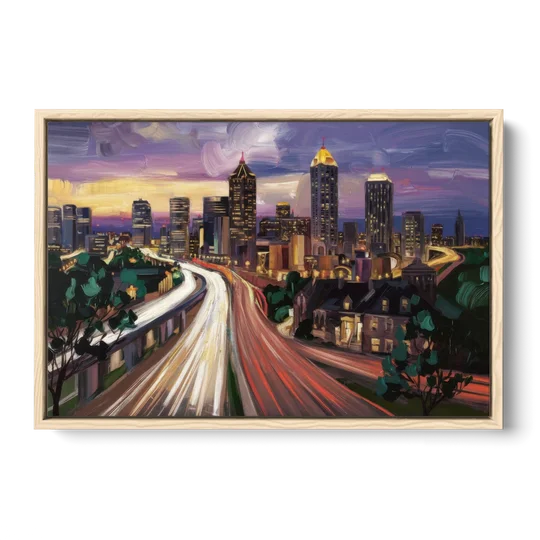 Atlanta Historic Neighborhoods - Oak Framed Canvas Wall Art - Front
