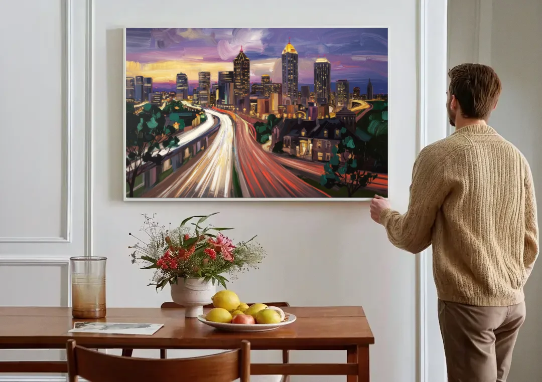 Atlanta Historic Neighborhoods canvas wall art above a dining table