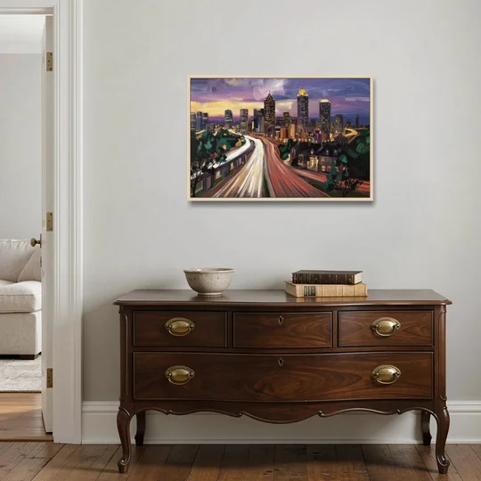 Atlanta Historic Neighborhoods - Oak Framed Canvas Wall Art - Coffee Table - 36x24