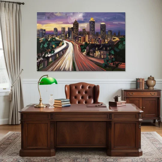 Atlanta Historic Neighborhoods - Canvas Wall Art - Office - 60x40