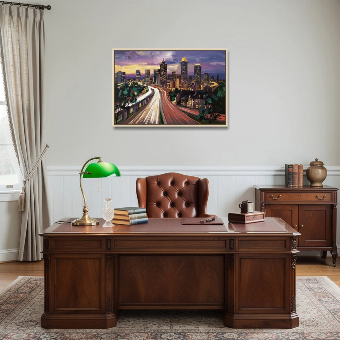 Atlanta Historic Neighborhoods - Oak Framed Canvas Wall Art - Office - 36x24