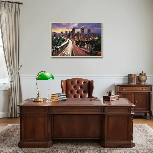 Atlanta Historic Neighborhoods - Oak Framed Canvas Wall Art - Office - 36x24