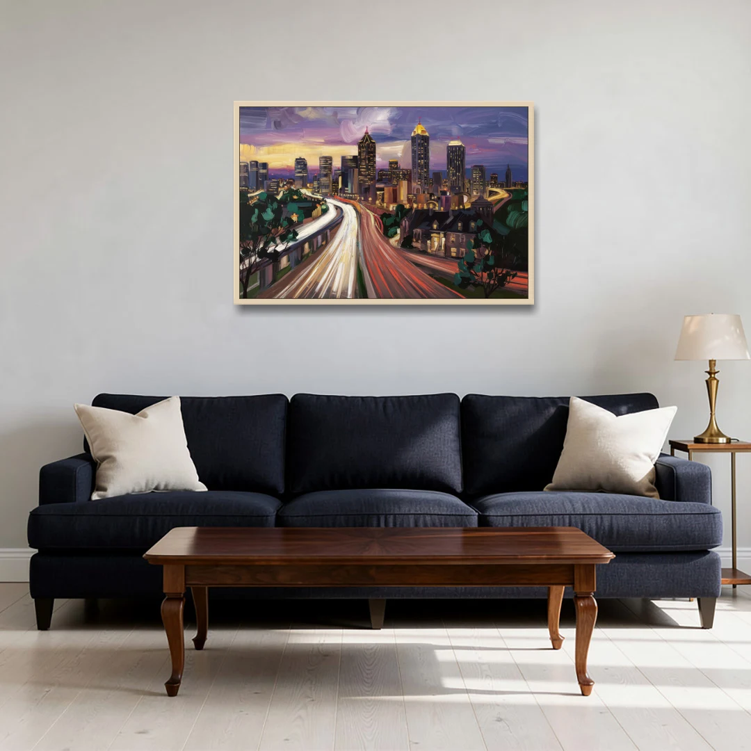 Atlanta Historic Neighborhoods - Oak Framed Canvas Wall Art - Sofa - 36x24