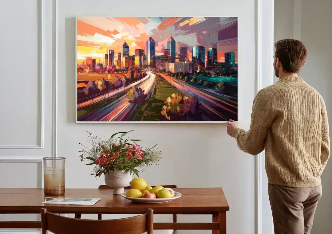 Atlanta Midtown Skyline canvas wall art above a dining table