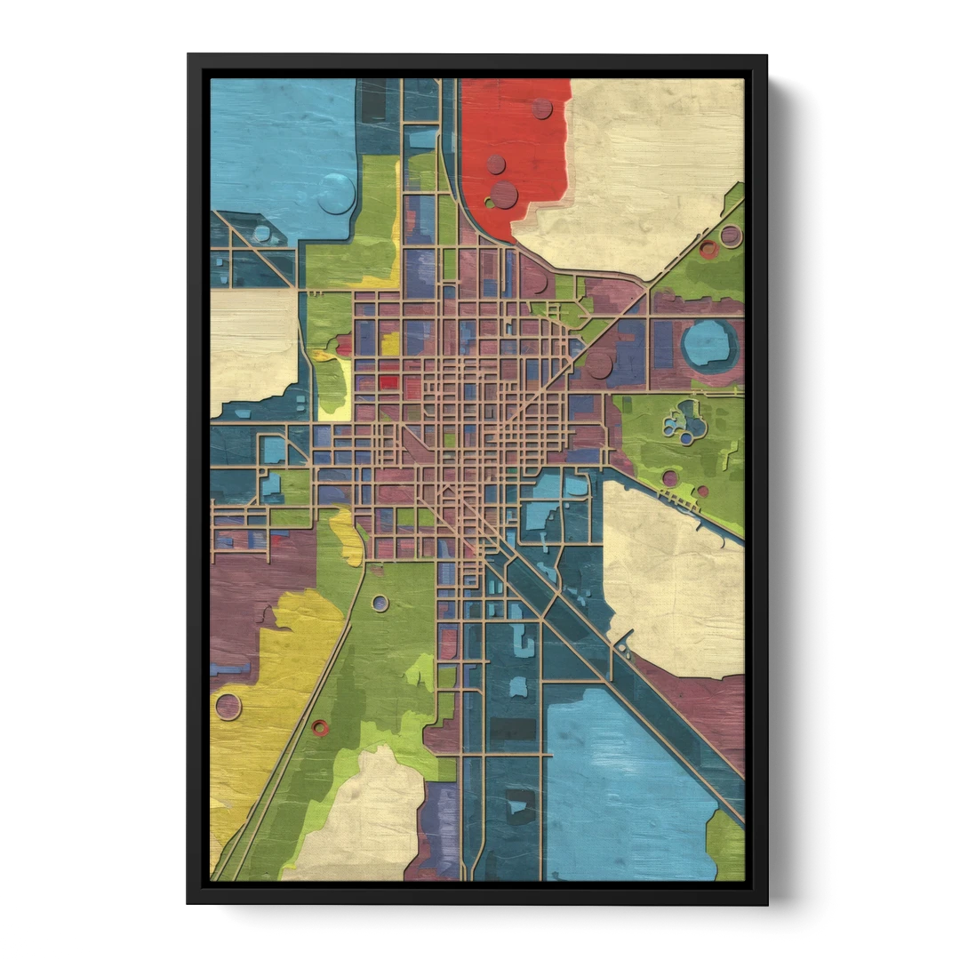 Atlanta Modern Map Design - Black Framed Canvas Wall Art - Front