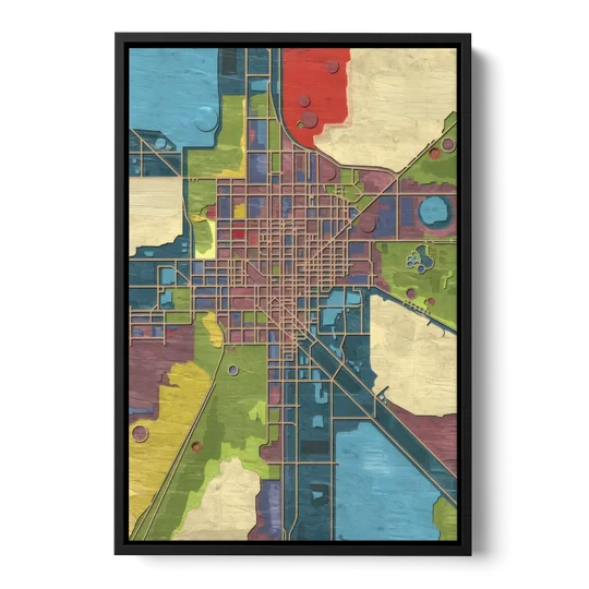 Atlanta Modern Map Design - Black Framed Canvas Wall Art - Front