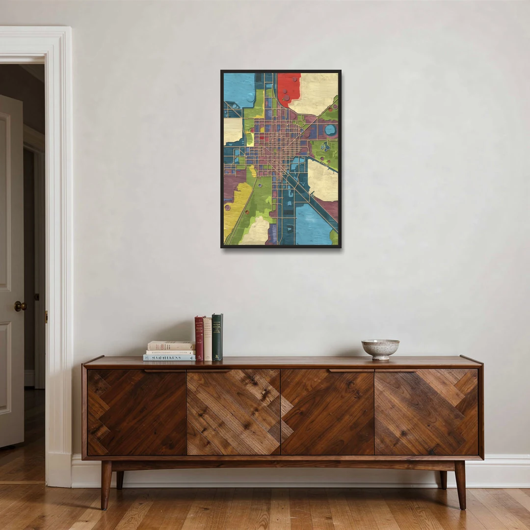 Atlanta Modern Map Design - Black Framed Canvas Wall Art - Coffee Table - 24x36