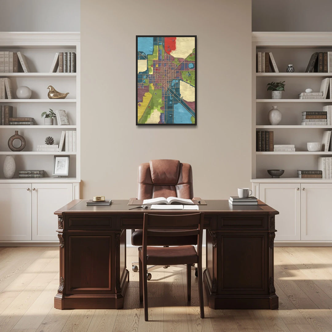 Atlanta Modern Map Design - Black Framed Canvas Wall Art - Office - 24x36