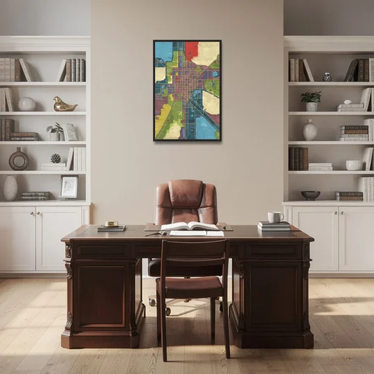 Atlanta Modern Map Design - Black Framed Canvas Wall Art - Office - 24x36