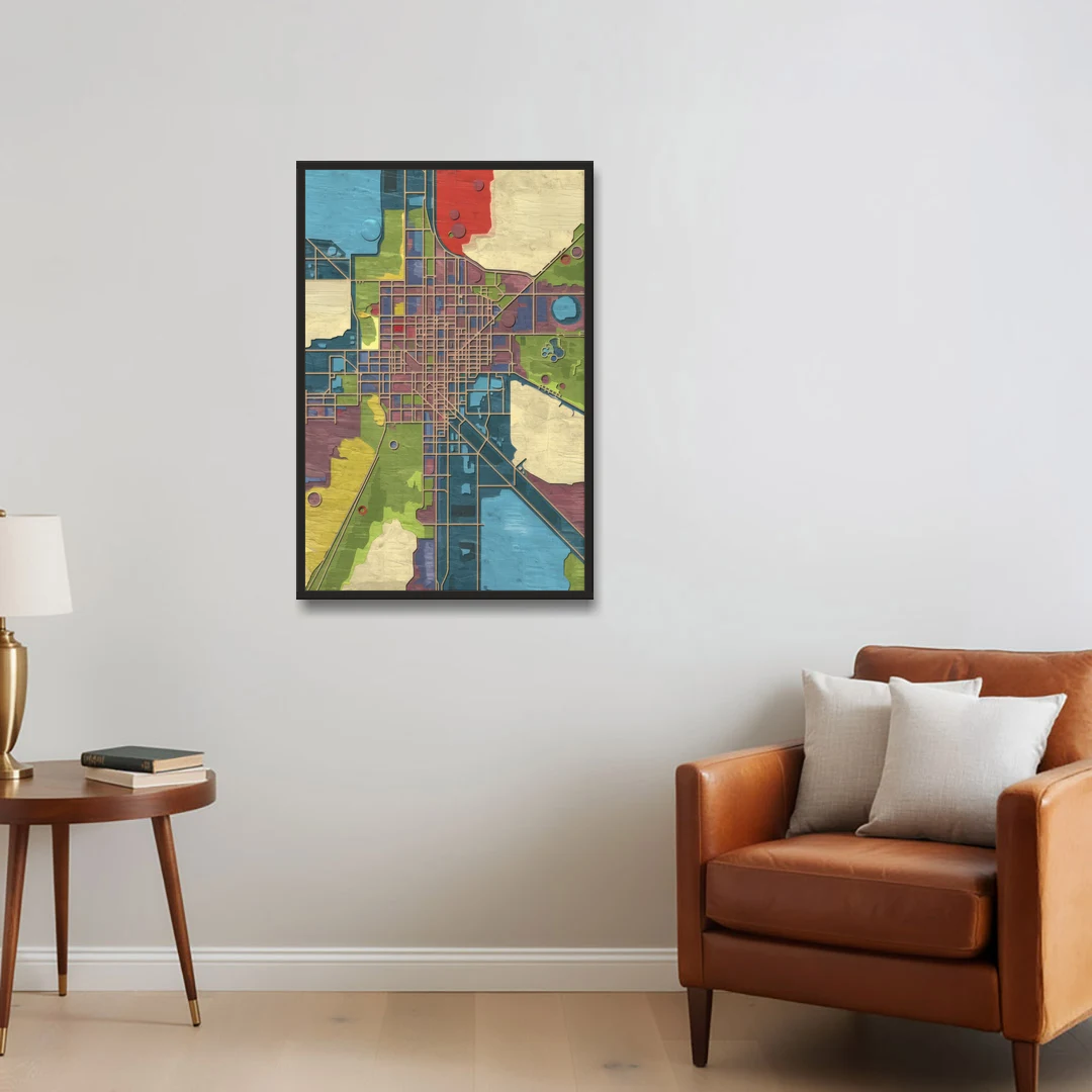 Atlanta Modern Map Design - Black Framed Canvas Wall Art - Sofa - 24x36
