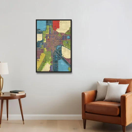 Atlanta Modern Map Design - Black Framed Canvas Wall Art - Sofa - 24x36