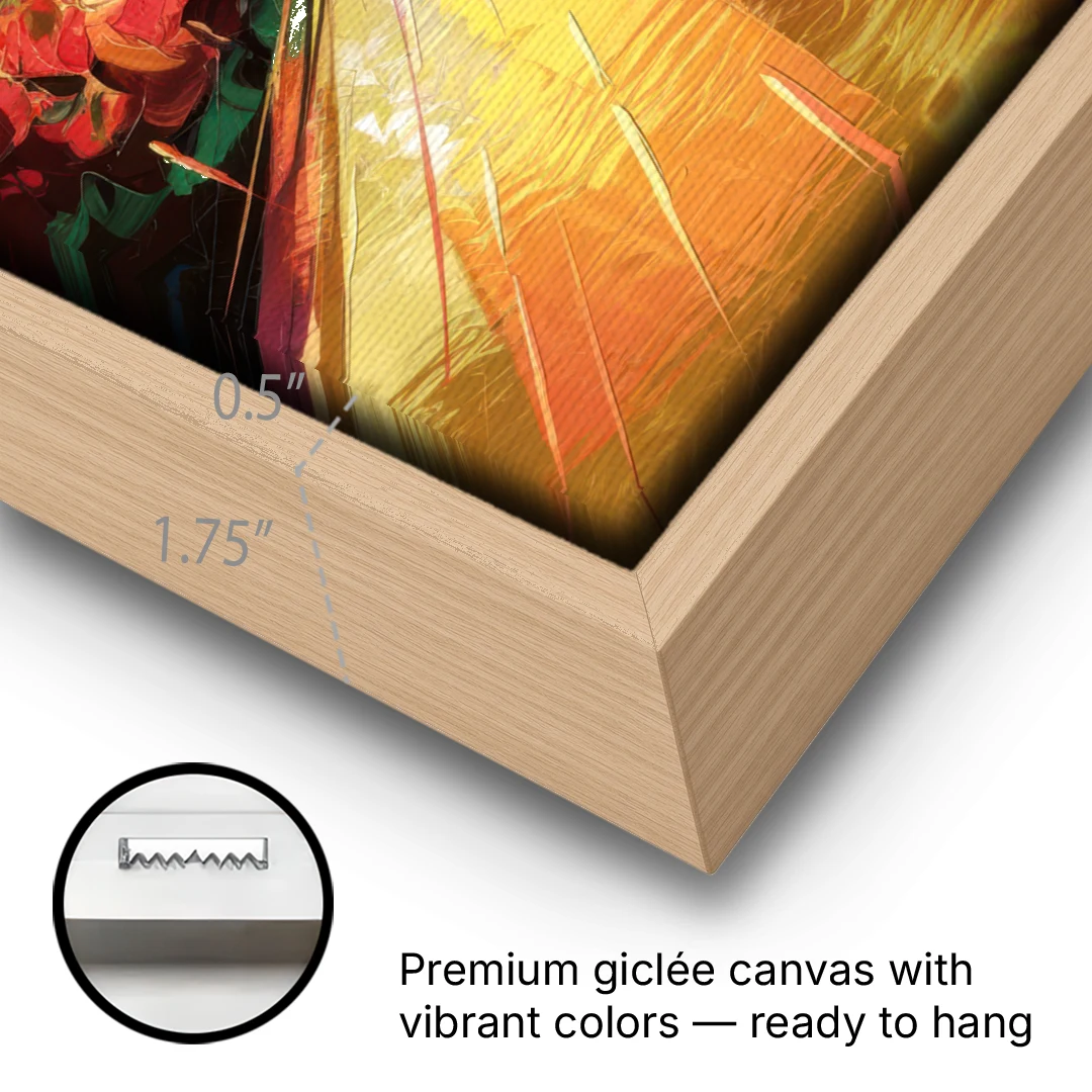 Atlanta Skyline and Peachtree Street - Oak Framed Canvas Wall Art - Gallery Wrap Corner