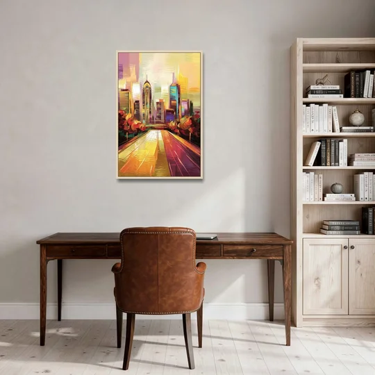 Atlanta Skyline and Peachtree Street - Oak Framed Canvas Wall Art - Office - 24x36