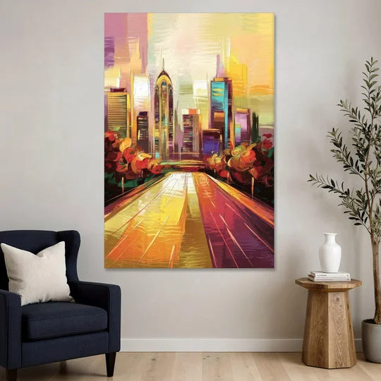 Atlanta Skyline and Peachtree Street - Canvas Wall Art - Sofa - 40x60