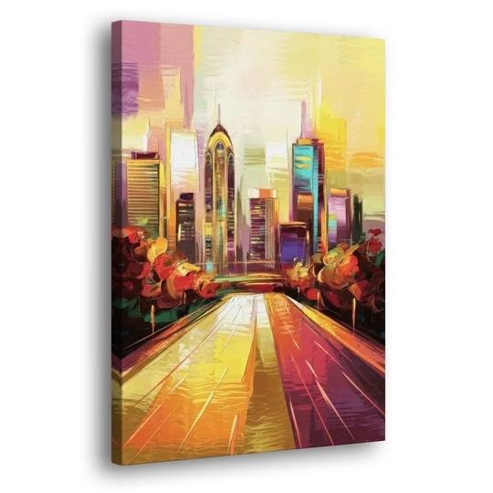 Atlanta Skyline and Peachtree Street - Canvas Wall Art - Side