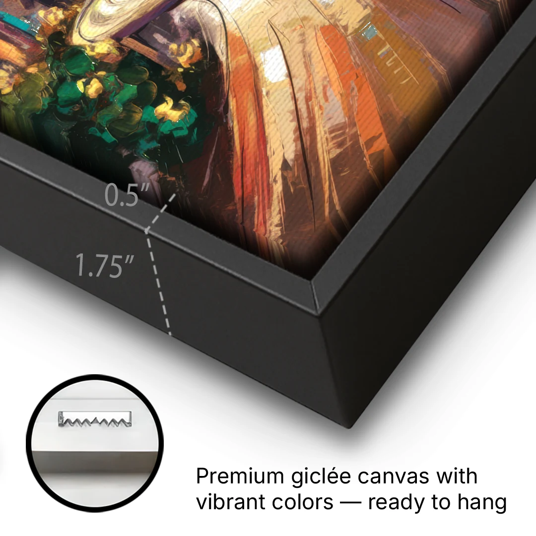 Atlanta Skyline at Sunset - Black Framed Canvas Wall Art - Gallery Wrap Corner