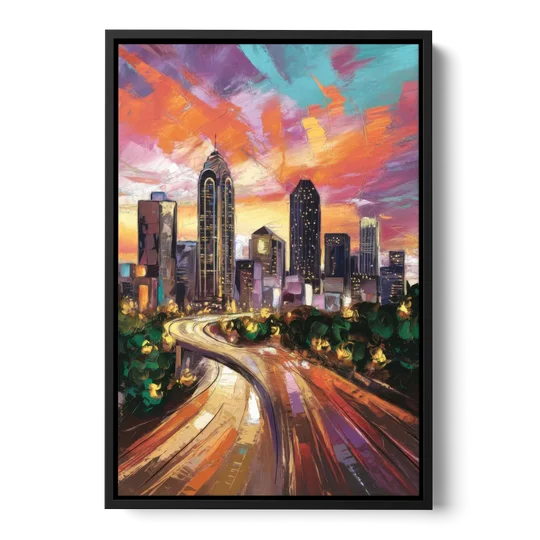 Atlanta Skyline at Sunset - Black Framed Canvas Wall Art - Front