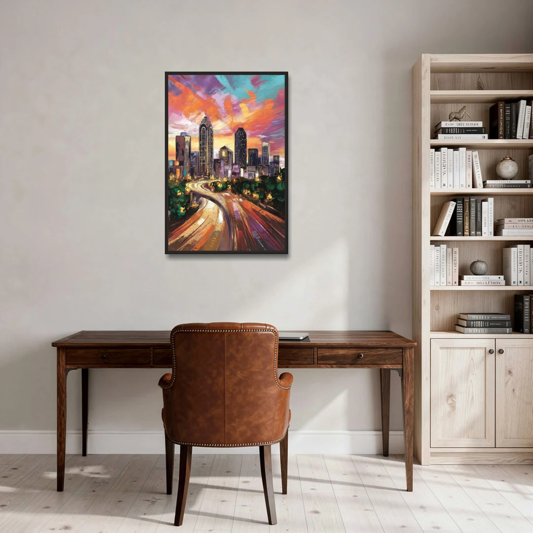 Atlanta Skyline at Sunset - Black Framed Canvas Wall Art - Office - 24x36