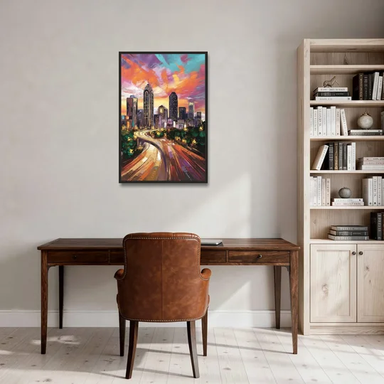 Atlanta Skyline at Sunset - Black Framed Canvas Wall Art - Office - 24x36
